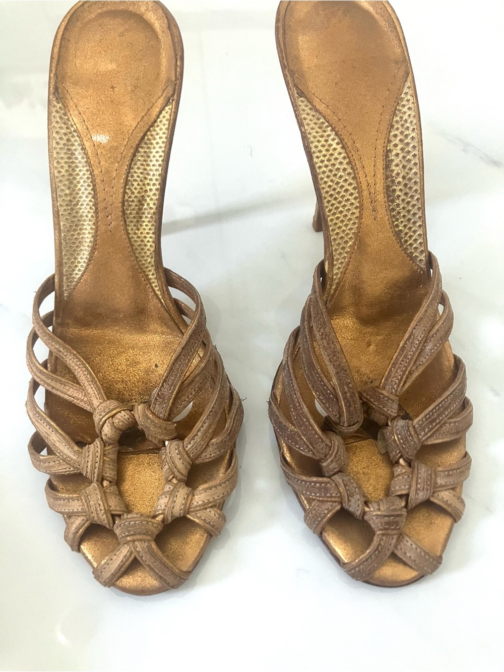 Zac Posen Metallic Bronze Knot-Strap Heeled Sandals
